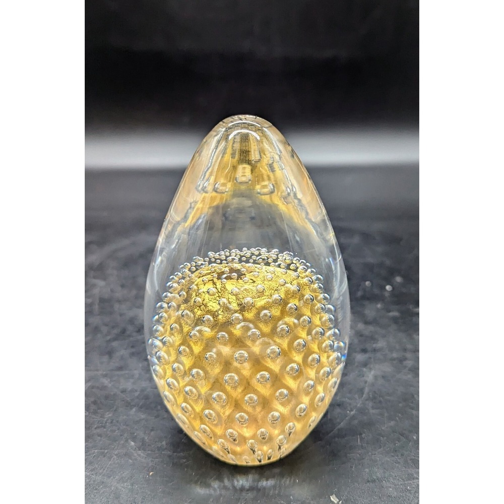 Vintage Mid Century FM Konstglas Ronneby Sweden Egg Aventurine Paperweight 4.75"